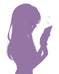 スマホを操作しながら困っている女性　横顔　シルエット