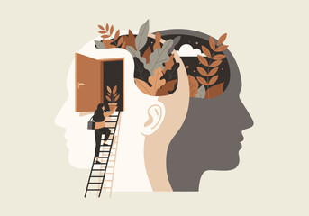 Self-Discovery & Mind Exploration: Climbing Ladder to Inner Growth Vector Illustration