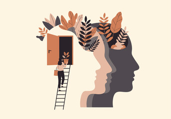 Self-Discovery & Mind Exploration: Climbing Ladder to Inner Growth Vector Illustration