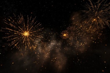 Fototapeta premium Vibrant golden fireworks display against starry night sky
