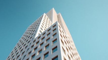 Obraz premium A white multi-storey building on a blue background. Banner concept for developers.