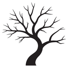 Silhouette of a bare tree in stark contrast against white background