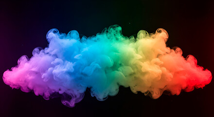 A colorful rainbow smoke fantasy on a black background. An abstract design with vibrant, colorful cloud effects for creative projects and artistic backdrops.