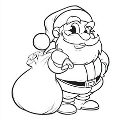 Sack of Gifts with Santa, coloring page for kids, simple outline illustration. Coloring book.