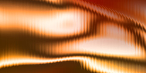 Naklejka na ściany i meble Abstract ribbed glass background in warm golden orange tones with glossy curved texture, vertical light lines and smooth gradient for use in luxury design, modern art or digital surface visuals Naklejka na ściany i meble Abstract ribbed glass background in warm golden orange tones with glossy curved texture, vertical light lines and smooth gradient for use in luxury design, modern art or digital surface visuals