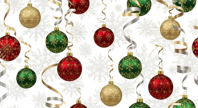 Christmas ornaments and snowflakes pattern, isolated on transparent background - Powered by Adobe