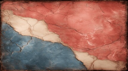 Vintage Textured Grunge Flag with Cracked Surface in Red, White, and Blue Tones Representing Heritage, Strength, and History