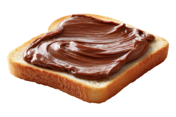 Delicious chocolate spread on toast homely kitchen top-down view
