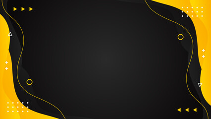 Abstract black and yellow fluid wave background with geometric shapes. Modern dynamic wallpaper. Template banner background for sales, business, ads, events, web, pages, and more