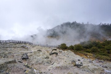Kawah Sikidang Geothermal Crater at Dieng Plateau Indonesia for Travel and Nature Photography
