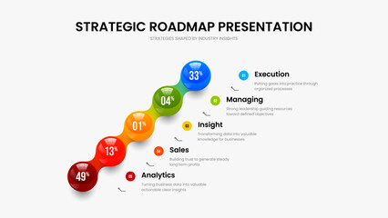 Corporate Growth 5 Element Infographic Frame Template. Simple Forecast Five Step Chart Slideshow Layout. Business Plan Slide Design Vector Illustration.