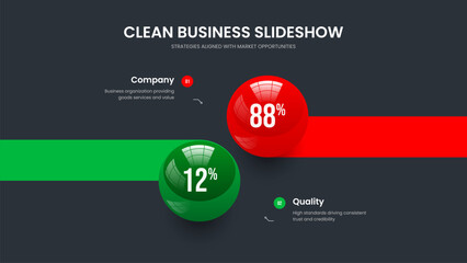 Product Innovation Slideshow Design Vector Illustration. Visual Forecast Two Option Graph Frame Layout. Science Briefing 2 Element Diagram Slide Template.