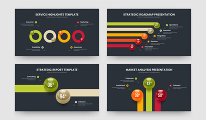 Consulting Showcase Four Five Two Three Element Chart Frame Template Vector Illustration Collection. Company Planning 4 5 2 3 Step Graph Slide Layout Set.