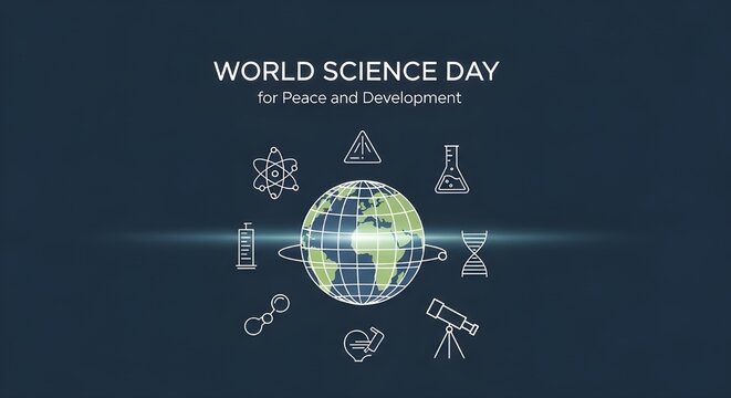 Celebrate World Science Day with this eye-catching design promoting peace, development, and global unity through science and innovation initiatives