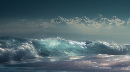 Fototapeta premium Ocean Waves Sparkling Under Bright Clouds