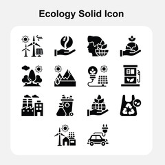 Naklejka premium Renewable Energy and Green Nature Conservation Icons Solid Set 2