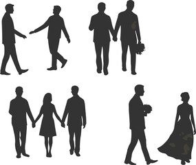 Silhouette, couple, bouquet, romance, handshake, friendship, love, interaction, people, relationship, greeting, man, woman