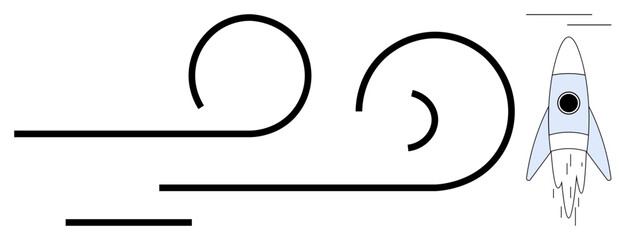 Rocket launching upward with trailing aerodynamic lines symbolizing motion, speed, and innovation. Ideal for concepts thumbs up technology, progress, startup, science, energy, exploration success