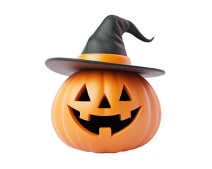 A pumpkin wearing a wizard's hat on a PNG transparent background 