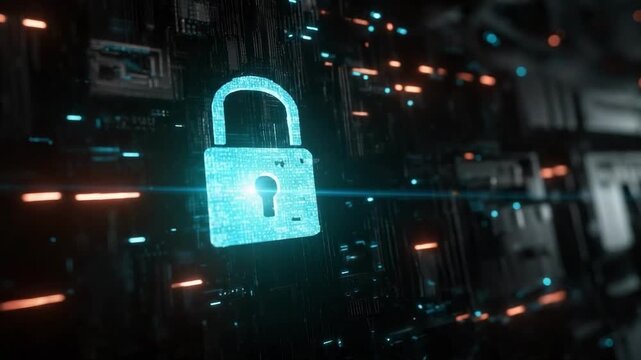 Glowing blue padlock icon on a dark circuit-board background, symbolizing digital security and encryption. - Powered by Adobe