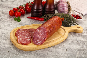 Italian pork Salchichon sausage with slices