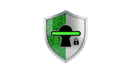 Digital technology security shield icon with circuit board pattern
