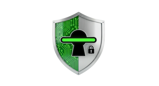 Digital technology security shield icon with circuit board pattern