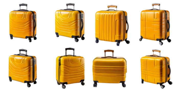 Stylish Yellow Suitcases with Smooth Wheels for Travel and Adventure, Isolated on Transparent, white background