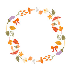 Fototapeta premium Hand drawn card with decorative autumn floral frame, vector illustration for greeting card, invitation template. Retro, vintage lettering banner, poster, background.