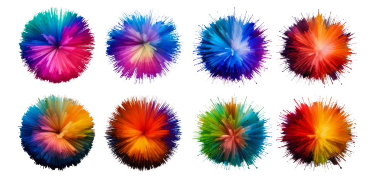 Colorful Abstract Sphere Designs with Radiant Light Effects, Isolated on Transparent, white background