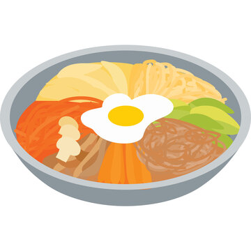 korean bibimbap bowl with fried egg clip art preview