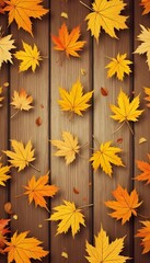 autumn leaves on wooden background