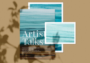 Artistic Flyer With Watercolor Textures Mockup PSD