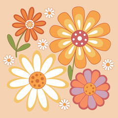 Colorful floral illustration with cheerful daisies and blooming petals on a soft pastel background
