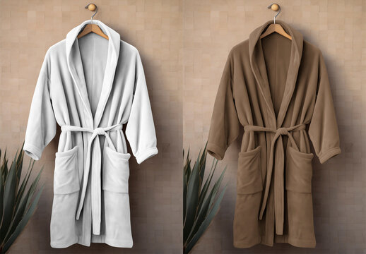 Cozy Bathrobes Hanging Elegantly Displayed Mockup PSD