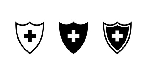 Health protection shield icon set. Medical safety and security symbol