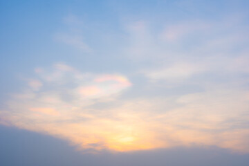 Soft pastel sky with warm sunrise light and scattered clouds. Ideal for background, peaceful concepts, meditation, morning calm, spirituality, nature beauty, and inspirational visuals.