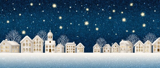 Christmas night in a cozy winter landscape snowy cabin illustration peaceful scenery with festive lights