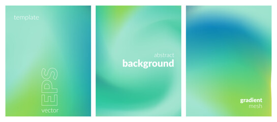 Abstract liquid background set. Gradient mesh. Effect bright color blend. Blurred fluid colorful mix. Modern design template for web covers, ad banners, posters, brochures, flyers. Vector image EPS