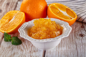 Sweet orange jam in the bowl