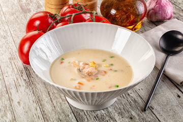 Salmon white soup with salmon