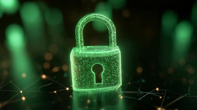 A glowing neon padlock symbolizing digital security and data protection.