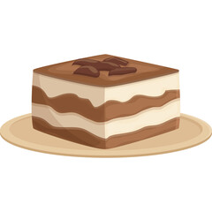 Layered Tiramisu Dessert with Chocolate Topping on a Simple Plate Isolated on White Background