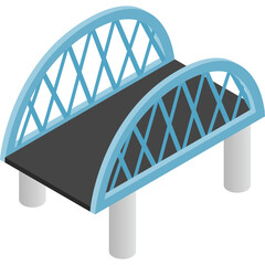 Light Blue Arch Bridge with Diamond Pattern Support Structure and Gray Roadway on White Pillars Isolated on Transparent Background