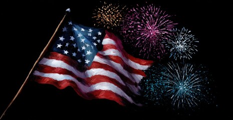 Celebrating Independence with Fireworks and the American Flag