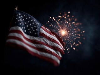 Celebrating Independence with American Flags and Fireworks