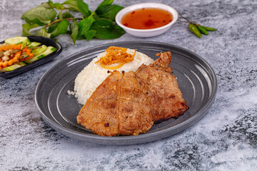 Roasted pork steak with rice