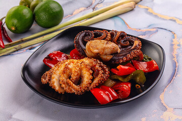 Gourmet grilled octopus with vegetables