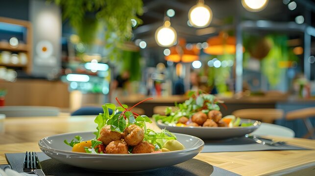 Grilled meatballs on a plate with salad