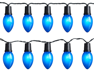 Vibrant blue christmas lights forming festive pattern, glowing against for versatile, Isolated on transparent or white backgrounds